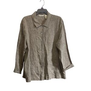 French Laundry XL Linen Button Front Jacket Taupe Pockets Oversized Lagenlook